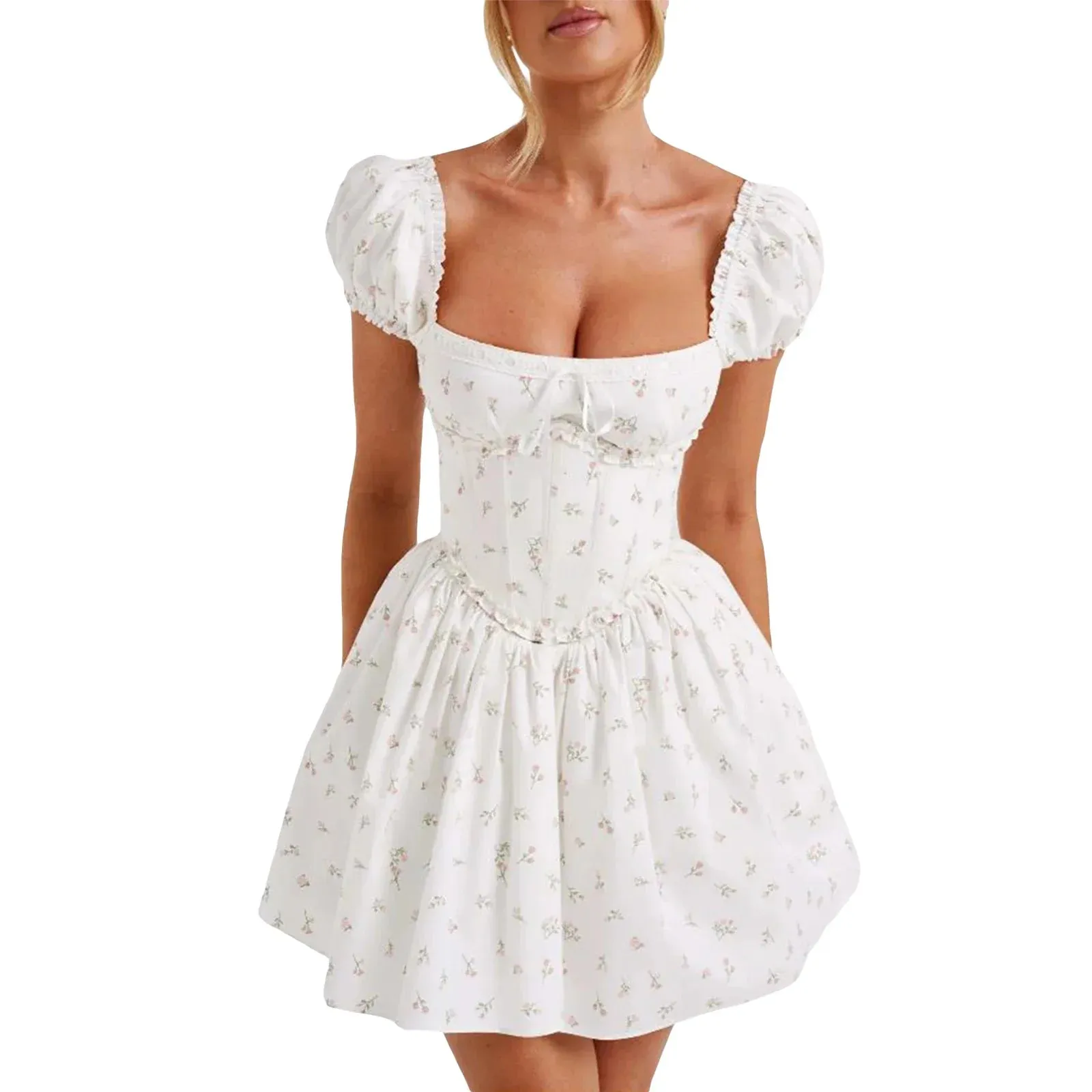 Women's Lace-Up Back Fit & Flare Milkmaid Corset Dress