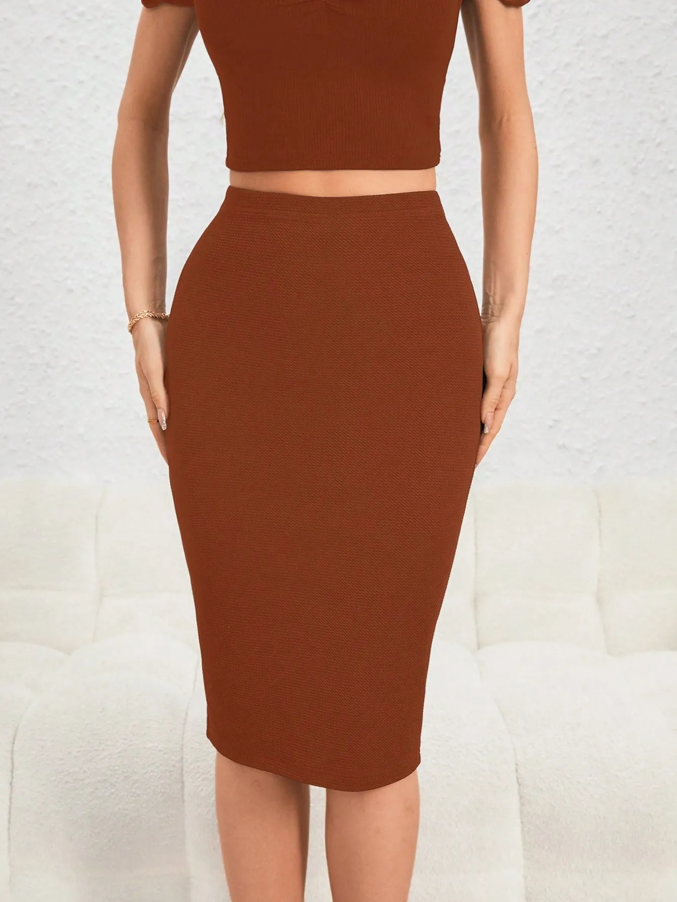 Zip Back Split Back Pencil Skirt